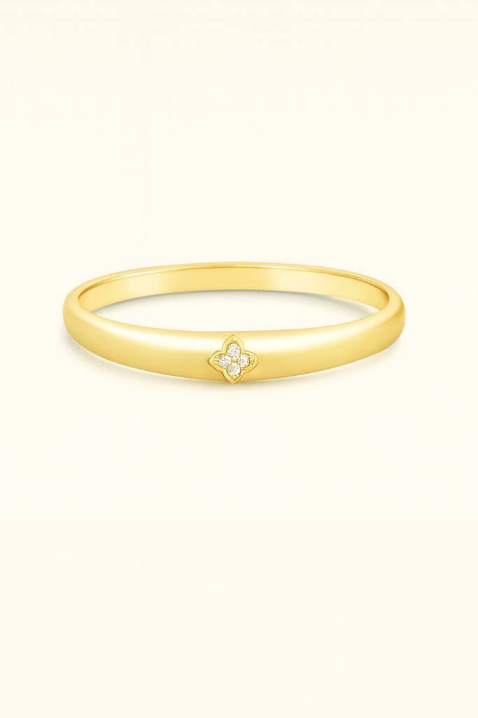 Gold Plated Chunky Clover Bangle With Cubic Zirconia
