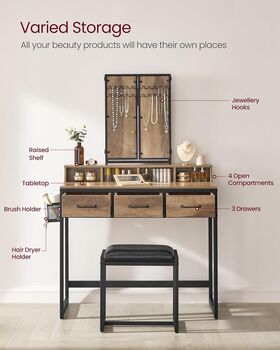 Dressing Table Set With Mirror, Stool, And Three Drawer, 4 of 11