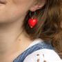 Statement Red Heart Charm Hoop Earrings, thumbnail 2 of 6