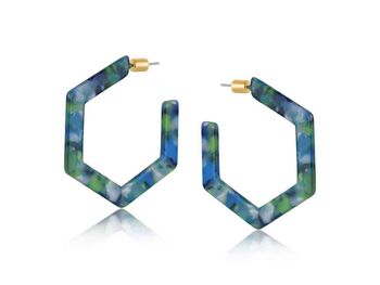 Camille Resin Hexagon Hoops In Green / Blue, 2 of 3