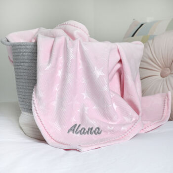 Personalised Embossed Star Pink Baby Blanket, 5 of 8