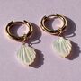 Conch Shell Flat Charm Plated Hoop Earrings, thumbnail 3 of 6
