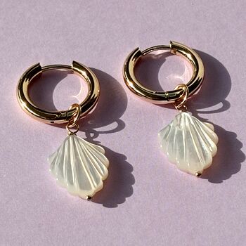 Conch Shell Flat Charm Plated Hoop Earrings, 3 of 6
