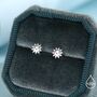 Tiny Sun Stud Earrings In Sterling Silver, thumbnail 2 of 12