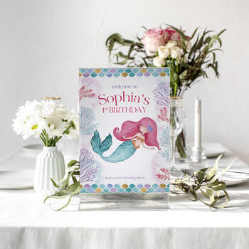 Mermaid Birthday Party Selfie Frame And Welcome Sign, 2 of 4