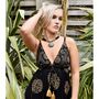 'Astrid' Black And Gold Indian Print Crepe Dress, thumbnail 2 of 9