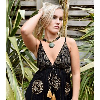'Astrid' Black And Gold Indian Print Crepe Dress, 2 of 9