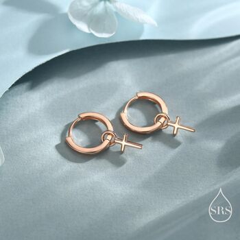 Sterling Silver Cross Hoop Earrings, 2 of 12