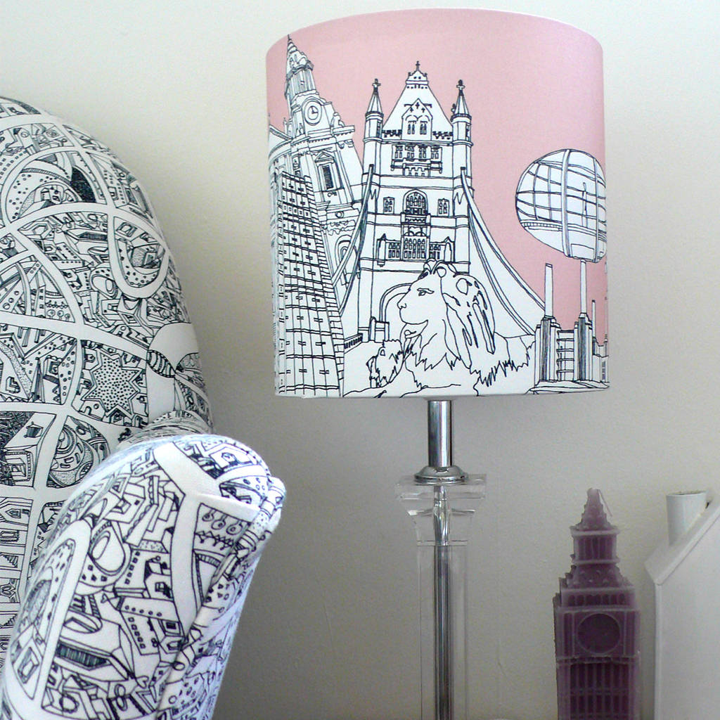 London Hand Drawn Lampshade Pink By KCD