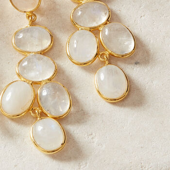 Moonstone Cabuchon Gold Plated Silver Earrings, 4 of 12