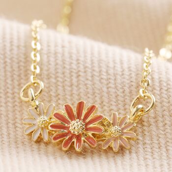 Triple Enamel Flower Pendant Necklace In Gold Plating, 2 of 6