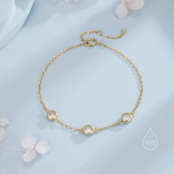 Sterling Silver Tiny Cz Trio Bracelet, 2 of 12