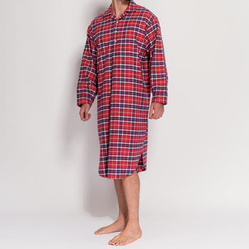 Men's Red Tartan Flannel Nightshirt, 3 of 4