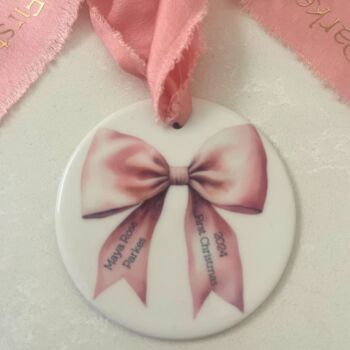 Personalised First Christmas Bow Ornament, 4 of 4