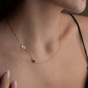 Personalised Sideway Initial Birthstone Necklace, 10 of 10