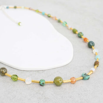 Ancient Forest Opal Sterling Silver Beaded Gemstone Necklace, 3 of 4