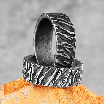 Personalised Dark Gunmetal Steel Viking Volcano Ring, 5 of 11