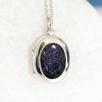 Personalised Sterling Silver Twinkling Blue Goldstone Locket, 4 of 12