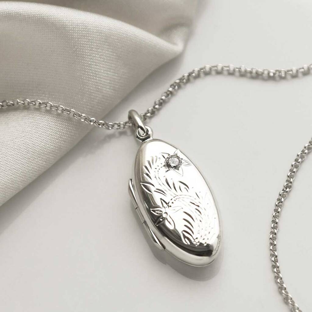Sterling Silver Oval Locket Necklace, 1 of 8