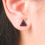 Unisex Black Mystic Triangle Flat Back Earrings, thumbnail 1 of 6