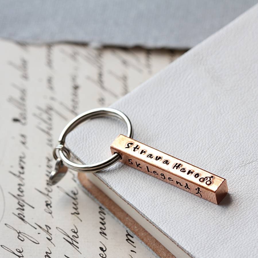 fathers day present Accessories Keychains & Lanyards Keychains stamped copper bar key ring christmas present stocking filler Personalised four-sided keyring copper keychain 