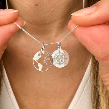 Personalised World Map And Compass Necklace, Travel Gift For Her, 2 of 12