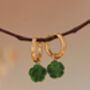 Botan Flower Natural Green Jade Huggie Hoop Earrings, thumbnail 2 of 10