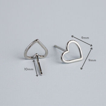 Sterling Silver Heart Outline Stud Earrings, 5 of 6