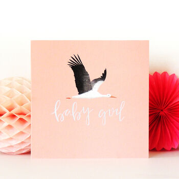 Pink Stork Baby Girl Greetings Card, 5 of 5
