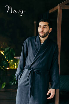 Bathrobe For Men | Natural Linen Robe, 8 of 12