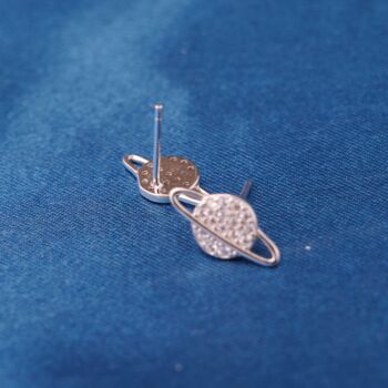 Saturn Silver Stud Earrings With Cz Stones, 4 of 7