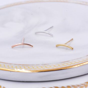 Sterling Silver Curved Bar Stud Earrings, 4 of 12