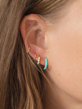 18 K Gold Plated Opal Huggie Hoop Earrings, 3 of 10