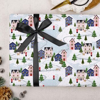 Three Sheets Of Snowy Village Wrapping Paper, 2 of 2