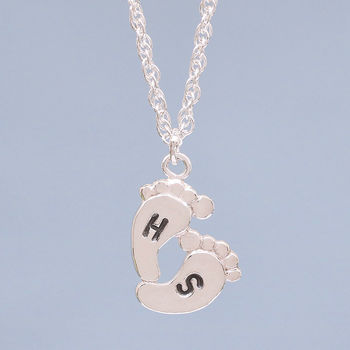 Personalised New Mum Pendant. Baby Feet Charm Necklace, 8 of 12