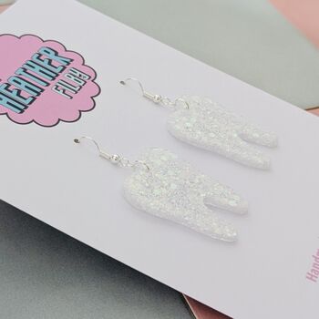 Tooth Glitter Earrings / Dentist Graduation Gift / Dental Hygienist Statement Dangles / Tooth Fairy Novelty Jewellery, 2 of 10