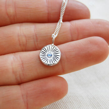 Sunburst Birthstone Necklace In Silver Or Gold, 6 of 12
