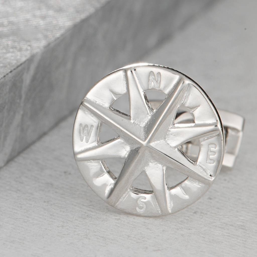 Sterling Silver Compass Cufflinks By Lily Charmed
