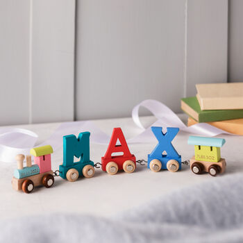 Engraved Christening Wooden Name Train Set, 9 of 12