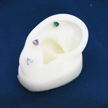 Trillion Cut Amethyst Purple Cz Stud Earrings, 6 of 11