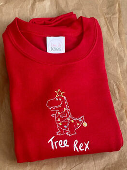 Embroidered 'Tree Rex' Christmas Jumper, 2 of 6