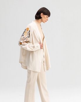 Ecru Embroidered Linen Kimono Jacket, 4 of 6