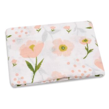 Peach Poppy Floral Cotton Muslin Swaddle Blanket, 3 of 4