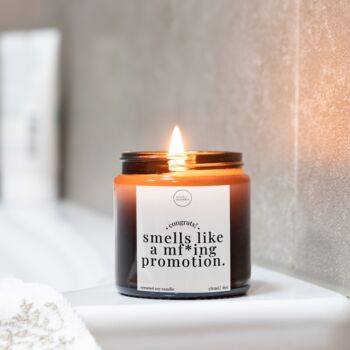 Smells Like A M'fin Promotion, Funny New Job Promotion Candle Gift + Matches, 3 of 11