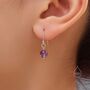 Natural Amethyst Bead Hook Earrings In Sterling Silver, thumbnail 8 of 12