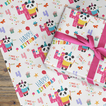 Fun Panda 4th Birthday Wrapping Paper Roll Or Folded, 2 of 3