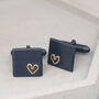 Personalised Wedding Cufflinks. Black 9ct Gold Heart, thumbnail 10 of 11