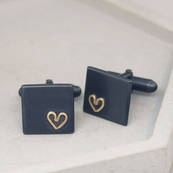 Personalised Wedding Cufflinks. Black 9ct Gold Heart, 10 of 11