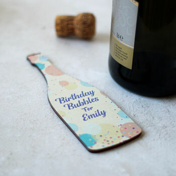 Personalised Gift Tag, Wooden Bottle, Birthday Bubbles, 2 of 3