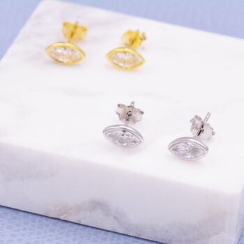Sterling Silver White Topaz Marquise Stud Earrings, 2 of 12